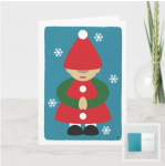 Winter gnome on blue background snowflakes card