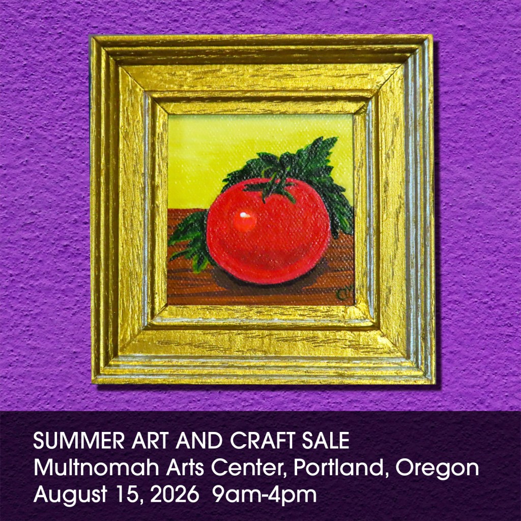 3x3 miniature painting on canvas using gouache paint. Painting subject is a tomato